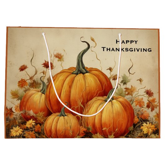 Orange Pumpkins Rustikaler Erntedank Herbst Große Geschenktüte (Rückseite)