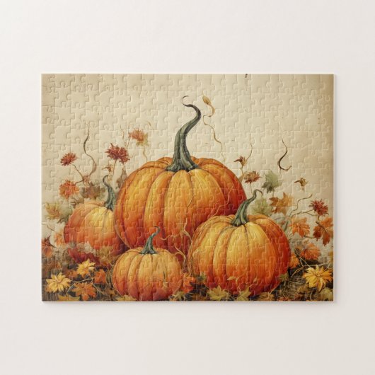 Orange Pumpkins Rustikaler Erntedank Herbst Puzzle (Horizontal)