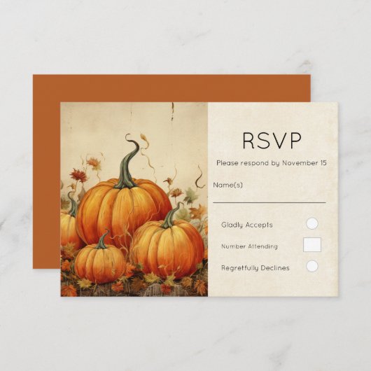 Orange Pumpkins Rustikaler Erntedank Herbst RSVP Karte (Vorne/Hinten)