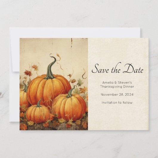 Orange Pumpkins Rustikaler Erntedank Herbst Save The Date (Vorderseite)