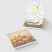 Orange Pumpkins Rustikaler Erntedank Herbst Steinuntersetzer (Seitenansicht)