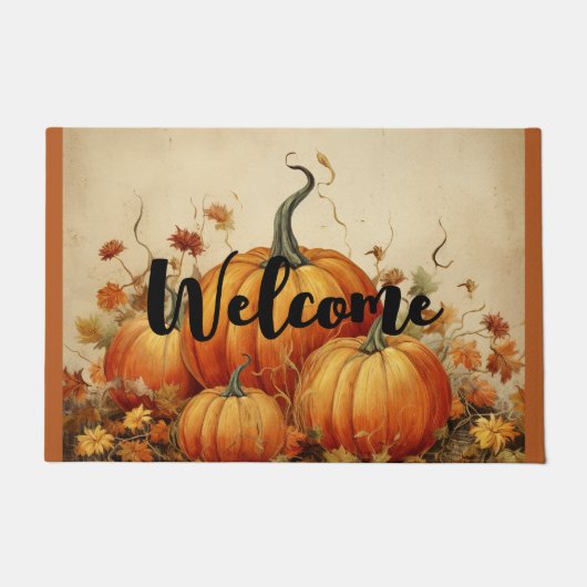 Orange Pumpkins Rustikaler Erntedank im Herbst Wil Fußmatte (Vorderseite)