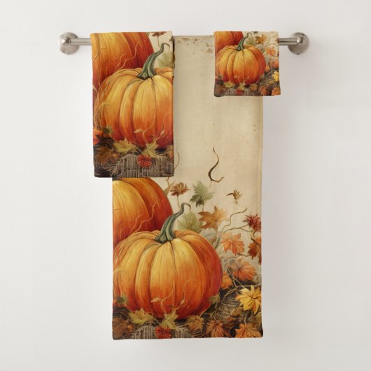 Orange Pumpkins Rustikaler Herbst Badhandtuch Set (Insitu)
