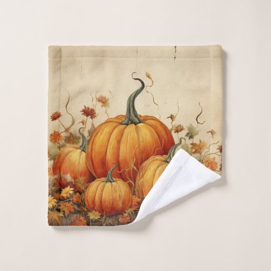 Orange Pumpkins Rustikaler Herbst Badhandtuch Set (Waschlappen)