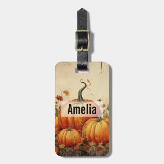 Orange Pumpkins Rustikaler Herbst Gepäckanhänger (Vorderseite vertikal)