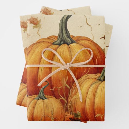 Orange Pumpkins Rustikaler Herbst Geschenkpapier Set (Beispiel)
