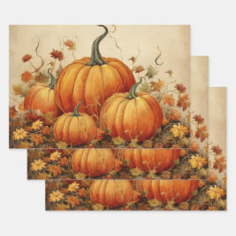 Orange Pumpkins Rustikaler Herbst Geschenkpapier Set