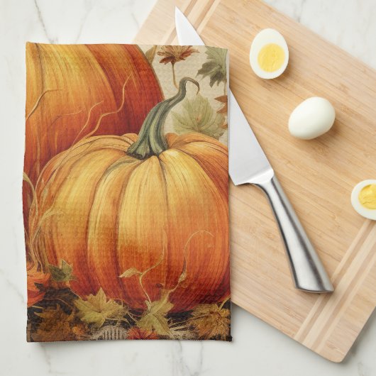Orange Pumpkins Rustikaler Herbst Geschirrtuch (Viertel Falte)