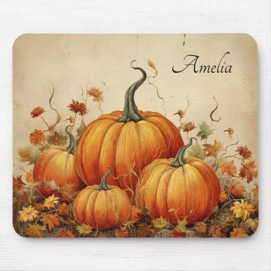 Orange Pumpkins Rustikaler Herbst Mousepad (Vorne)