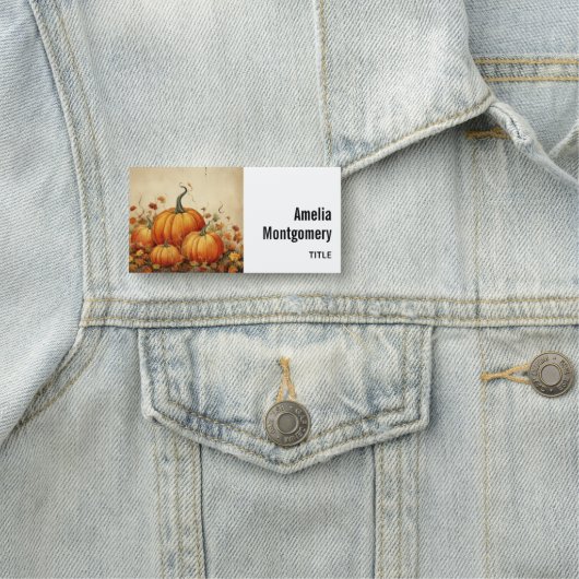 Orange Pumpkins Rustikaler Herbst Namensschild (Beispiel)