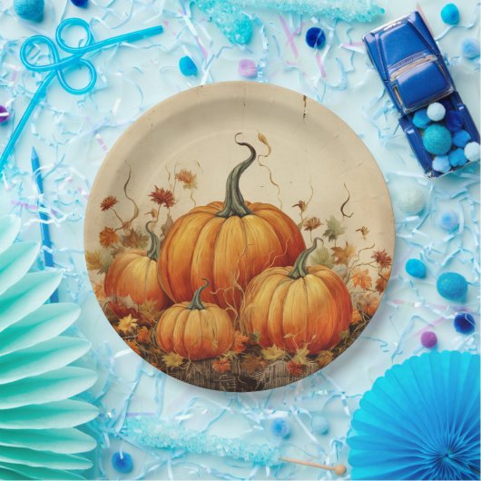 Orange Pumpkins Rustikaler Herbst Pappteller (Party)