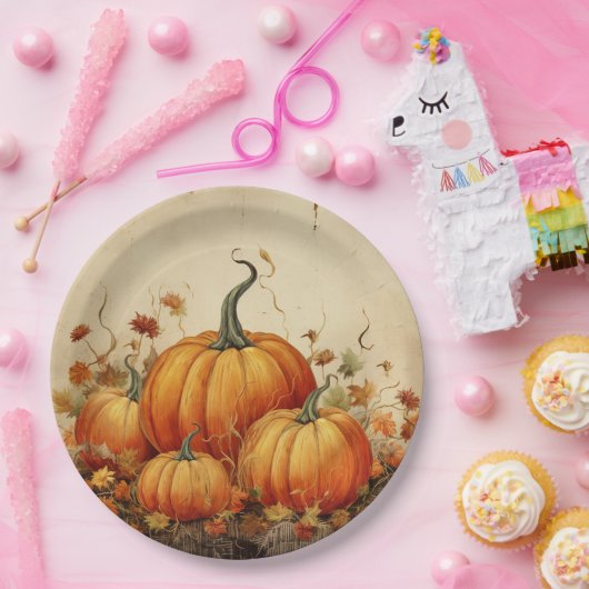 Orange Pumpkins Rustikaler Herbst Pappteller (Party)