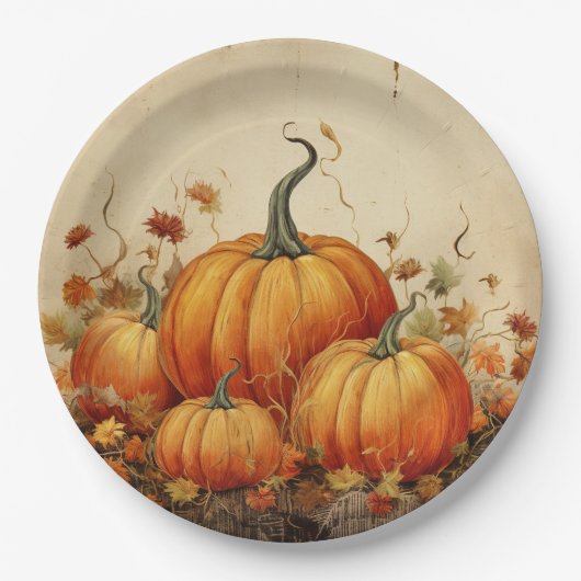 Orange Pumpkins Rustikaler Herbst Pappteller (Vorderseite)
