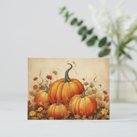 Orange Pumpkins Rustikaler Herbst Postkarte (Stehend Vorderseite)