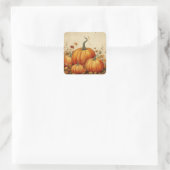 Orange Pumpkins Rustikaler Herbst Quadratischer Aufkleber (Tasche)