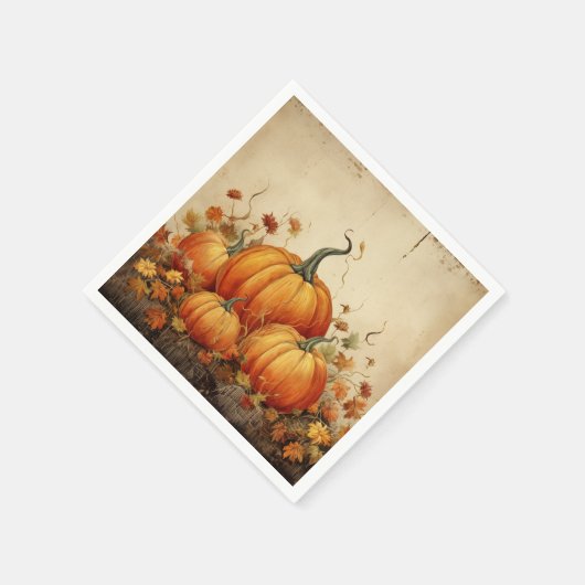Orange Pumpkins Rustikaler Herbst Serviette (Ecke)