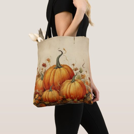 Orange Pumpkins Rustikaler Herbst Tasche (Von Nahem)