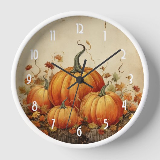 Orange Pumpkins Rustikaler Herbst Uhr (Vorderseite)