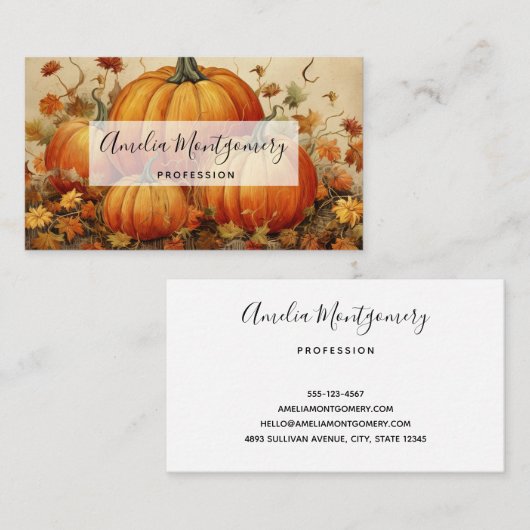 Orange Pumpkins Rustikaler Herbst Visitenkarte (Vorne/Hinten)