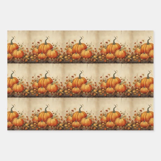 Orange Pumpkins Rustikales Herbstmuster Geschenkpapier Set (Vorderseite 2)