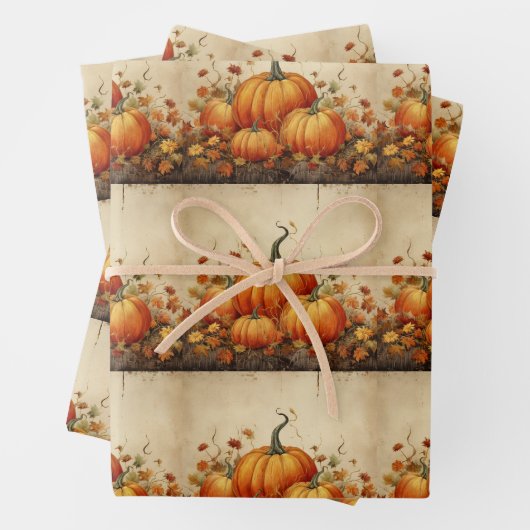 Orange Pumpkins Rustikales Herbstmuster Geschenkpapier Set (Beispiel)