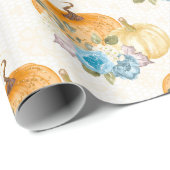 Orange Pumpkins und Blue Flowers Erntedank Geschenkpapier (Rolleneckpunkt)