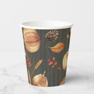 Orange Pumpkins und Fall Harvest Rustikales Land Pappbecher