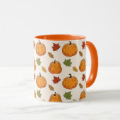 Orange Pumpkins und Herbstleaves Muster Tasse (VorderseiteRechts)