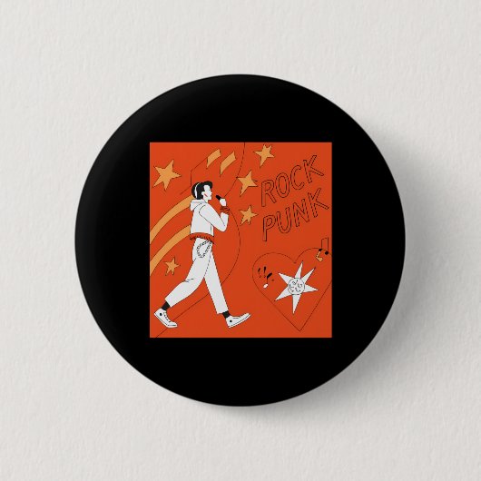 Orange Punk Rock expressive Digital Art Illustrati Button (Vorderseite)
