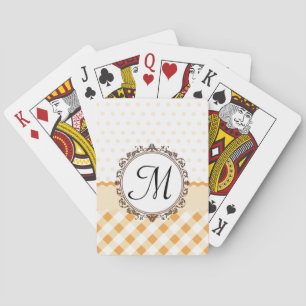 Orange Punkte, Karos und Streifen mit Monogramm Spielkarten