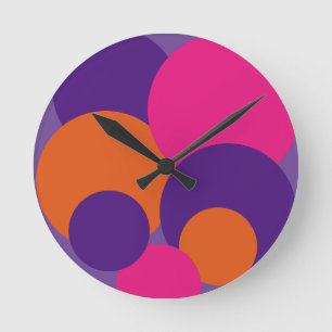 Orange, Purple and Hot Pink Polka Dots  Runde Wanduhr