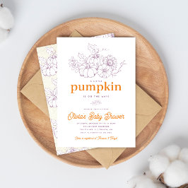 Orange Purple Burlap Little Pumpkin Baby Shower Einladung