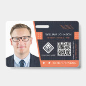 Orange QR Code Foto ID Abzeichen | Unternehmensmit Ausweis (Vorderseite)