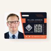 Orange QR Code Foto ID Abzeichen | Unternehmensmit Ausweis (Vorderseite)