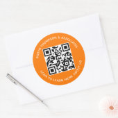 Orange QR Code Stickers Custom Business Name Round (Umschlag)