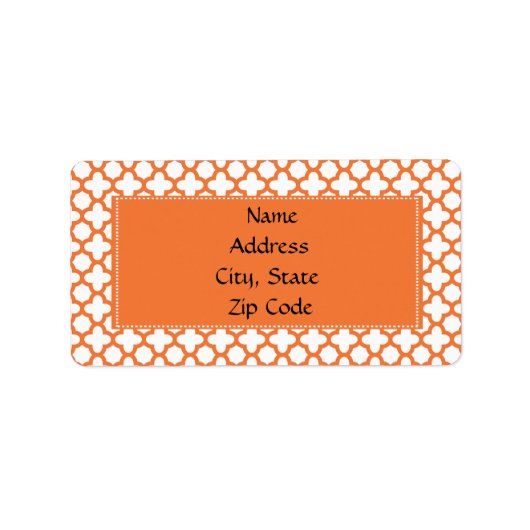 Orange Quatrefoil Muster Adressaufkleber (Vorne)