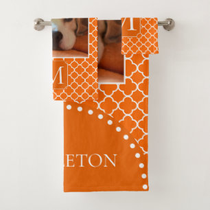 Orange Quatrefolien-Foto-Design Badhandtuch Set