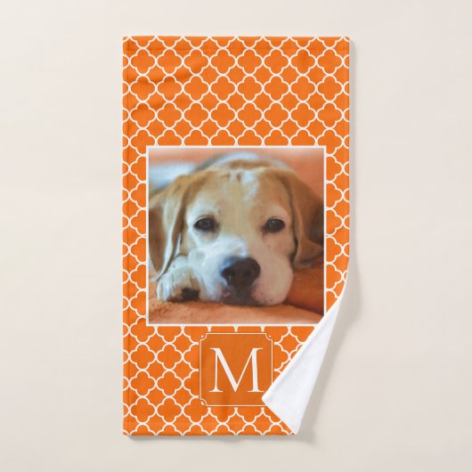 Orange Quatrefolien-Foto-Design Badhandtuch Set (Handtuch)