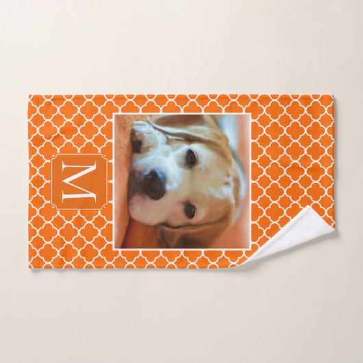 Orange Quatrefolien-Foto-Design Badhandtuch Set (Handtuch)