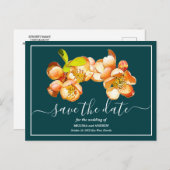 Orange Quince Aquamarin Hintergrund Save the Date Postkarte (Vorne/Hinten)