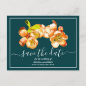 Orange Quince Aquamarin Hintergrund Save the Date Postkarte (Vorderseite)