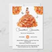 Orange Quinceañera Balgown Peony Blumengewächse Bl Einladung (Vorderseite)