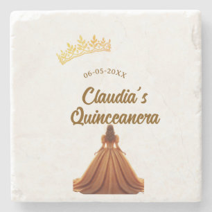 Orange Quinceanera Prinzessinnenkrone Geburtstagsn Steinuntersetzer