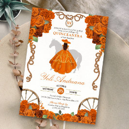 Orange Quinceanera Rustikaler Western Charra Einladung