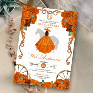 Orange Quinceanera Rustikaler Western Charra Einladung