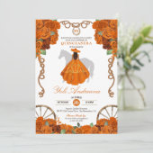 Orange Quinceanera Western Charro Einladung (Stehend Vorderseite)