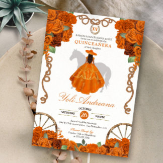 Orange Quinceanera Western Charro Einladung