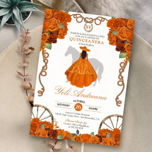 Orange Quinceanera Western Charro Einladung