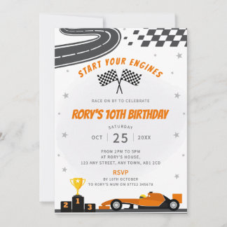Orange Racing Car Geburtstagsparty Einladung