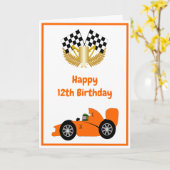 Orange Racing Car Personalisiert 12. Geburtstag Karte (Gelbe Blume)